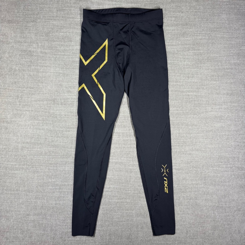 2XU MCS Compression Tights Mens Medium Black Gold Logo Running Training Leggings